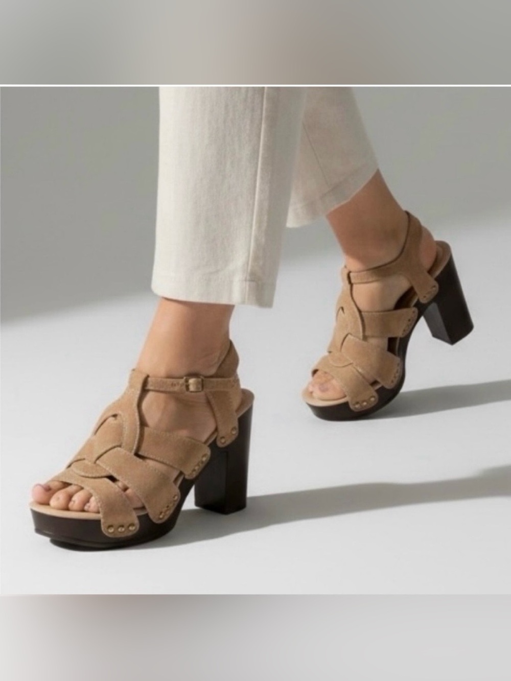 C Comfort EST 1946 Women's Tall Tan Suede Platform Sandal Heels 12